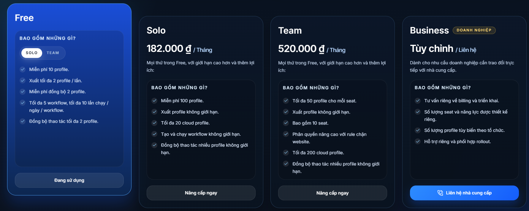 Bảng giá InviBrowser cập nhật tháng 7/2026