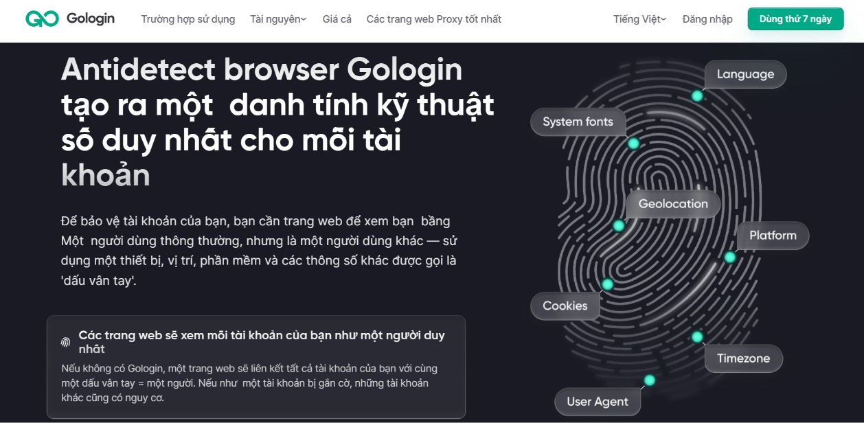 Giao diện GoLogin antidetect browser